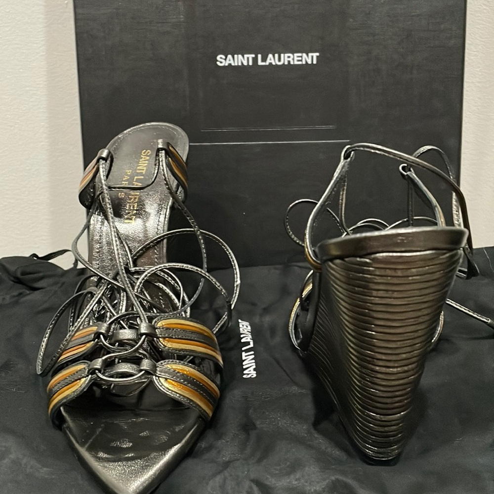 Saint Laurent stunning laced up wedges brand new in original box with dust bags